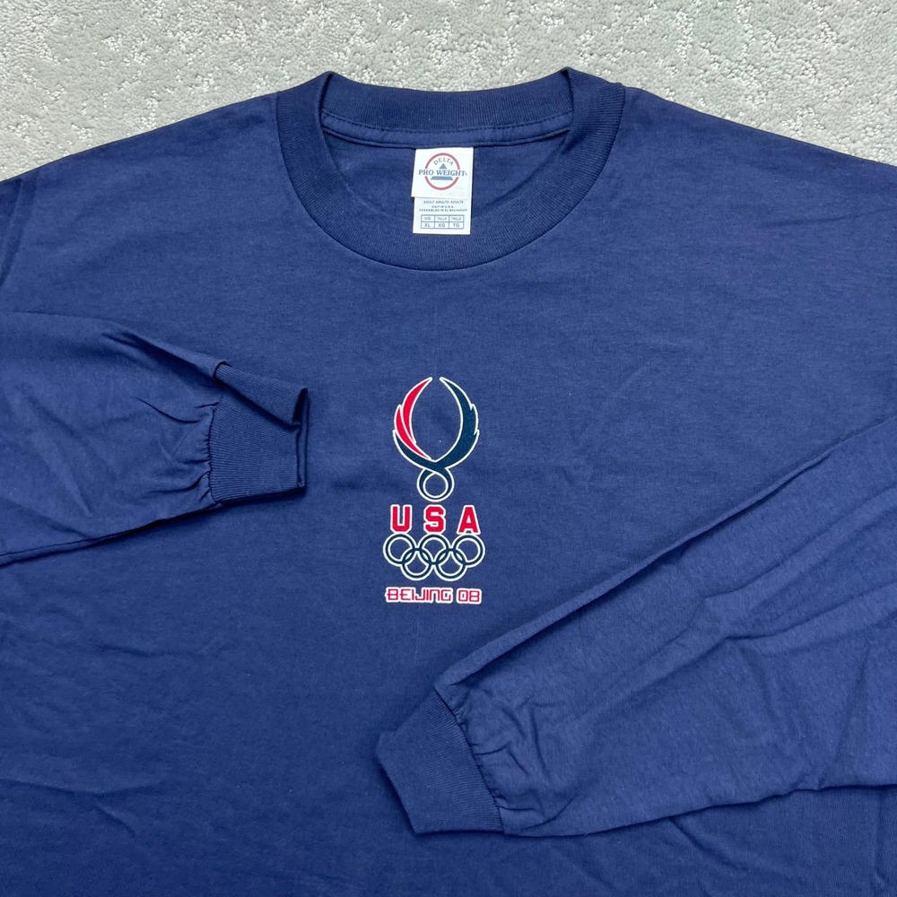 Beijing 2008 USA Olympics Long Sleeve T-Shirt Size XL Navy Blue Y2k Delta Pro